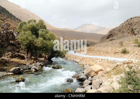 Der Fluss Mukus, der unter dem Zagros-Gebirge in der Nähe des kurdischen Dorfes Behcesaray in der südöstlichen Anatolien-Region der Provinz Van in der Türkei fließt. Stockfoto