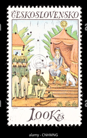 Briefmarke aus der Tschechoslowakei Darstellung ein Volkskunst-Gemälde von Diana krönende Champion Schütze. Stockfoto
