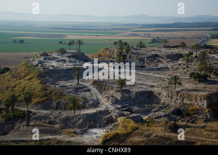 Luftaufnahme der archäologische Stätte von Tel MEDIGO in die Jezreel Senke Stockfoto