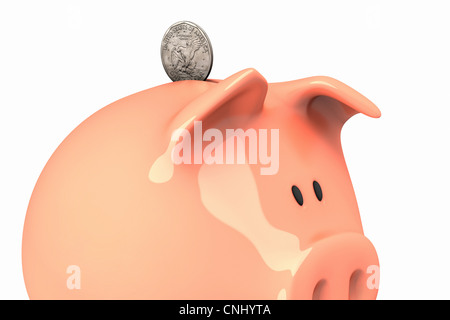 Sparschwein und Dollar-Münze Stockfoto