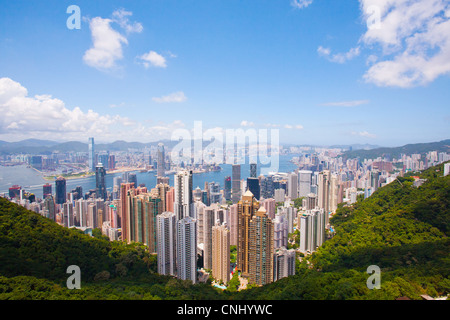 Blick auf Victoria Harbour und Central vom Victoria Peak, Hong Kong Stockfoto