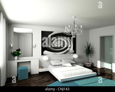 Modernes Interieur. 3D Render. Schlafzimmer. Exklusives Design. Stockfoto
