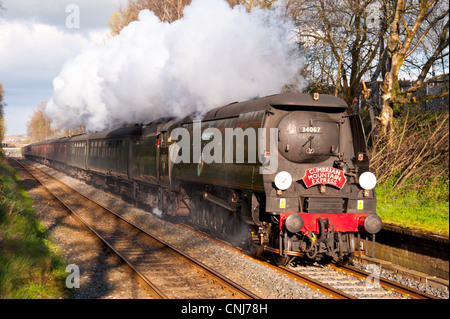 "Battle of Britain" Klasse Dampf Lok Tangmere schleppen "Cumbrian Mountain Express" besondere Dampf Stockfoto