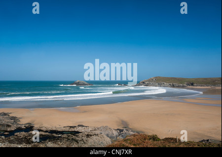 Crantock Beach über Pentire Point Osten von Pentire Point West auf der North Cornwall Coast, England, Großbritannien Stockfoto