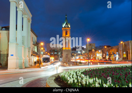 Antike Hafenstadt Nahost Israel Jaffa - Uhrturm - Nacht Stockfoto