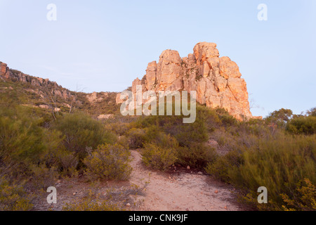 Der Bluff am Mount Arapiles in der Nähe von Natimuk vor Sonnenaufgang in den Wimmera in Western Victoria in Australien Stockfoto