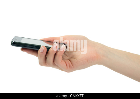Hand, die mobile Smartphone mit leerer Bildschirm Stockfoto