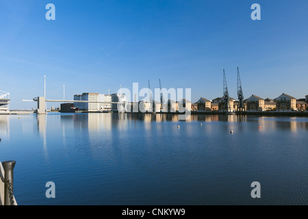 Panoramablick über Royal Victoria Dock, London, UK Stockfoto