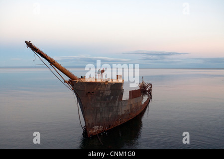 Menschen auf einer historischen Schiffswrack verlassen an der Küste Patagoniens, Punta Arenas, Chile Stockfoto