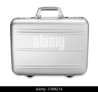 Ansicht einer Seite moderne Silber Aktentasche isoliert auf weiss (Clipping-Pfad) Stockfoto