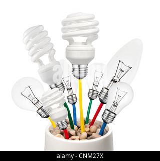 Neue Ideen - Problemlösung - Ligth Birnen wachsen aus einem Topf Stockfoto