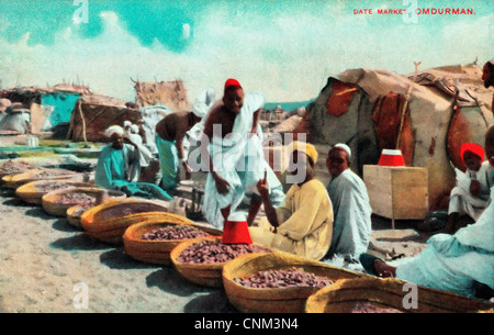 Afrikanische Kaufleute - Omdurman Datum Markt Postkarte, Sudan, um 1915 Stockfoto