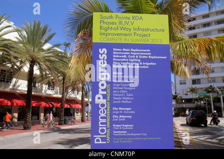 Miami Beach, Florida, Fifth 5th Street, Schild, Infrastrukturprojekt zur Verbesserung des Kapitalvermögens, Ersatz von Wasserhauptanlagen, Straßenumbau, Gebäude, Baustelle, Baumeister Stockfoto