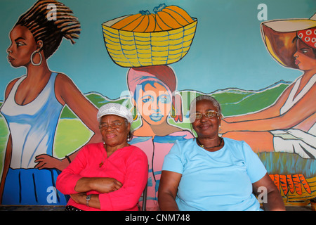 Miami Florida, Little Haiti, Caribbean Market Place Karneval, Marktplatz, Gemeinde Schwarze Frau weibliche Frauen, Wandbild, FL120311021 Stockfoto