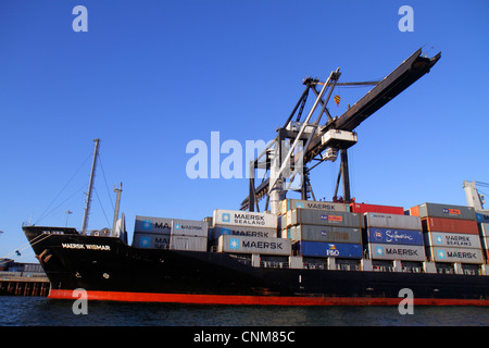 Miami Florida, Biscayne Bay, Dodge Island, Hafen von Miami, Frachtcontainer-Hubkrane, Schiff, Maersk Sealand, FL120311122 Stockfoto