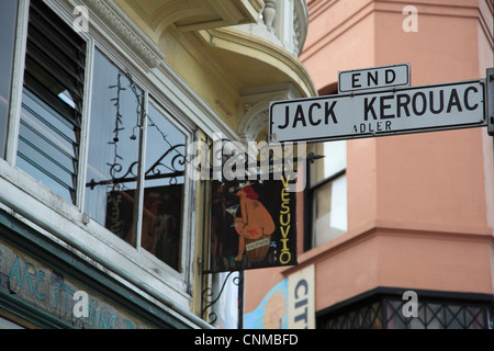 Melden Sie sich für Jack Kerouac Gasse, San Francisco, Kalifornien, Vereinigte Staaten von Amerika, Nordamerika Stockfoto