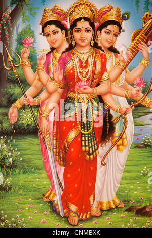 Bild der hinduistischen Göttinnen Parvati, Lakshmi und Saraswati, Indien, Asien Stockfoto