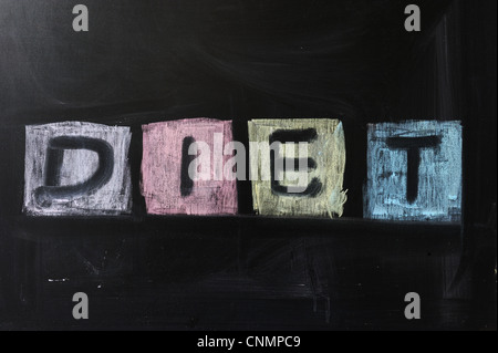 Kreidezeichnung - "Diät" Wort an die Tafel geschrieben Stockfoto