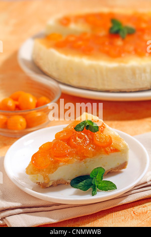 Eiskaffee-Torte mit Joghurt und Kumquats. Rezept zur Verfügung. Stockfoto