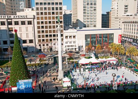 Die Holiday-Eisbahn am Union Square, San Francisco, Kalifornien Stockfoto