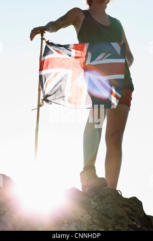 Wanderer, Union Jack Flagge Stockfoto