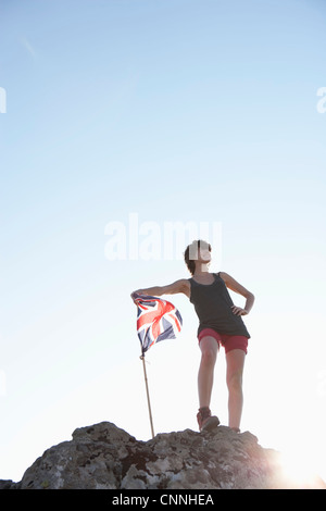 Wanderer, Union Jack Flagge Stockfoto