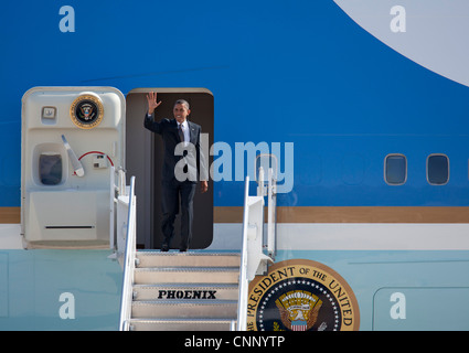 Detroit, Michigan, USA - Präsident Barack Obama kommt bei Detroit Metro Airport im Air Force 1. Stockfoto