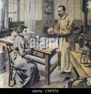 MARIE und Ehemann PIERRE CURIE in Paris Labor im Jahre 1904 Stockfoto