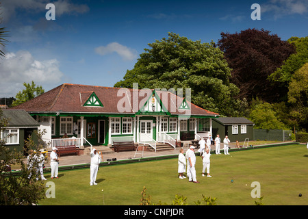 Großbritannien, England, Devon, Paignton, Oldway Gärten, Torbay Landes Bowls Club Spiel im Gange Stockfoto