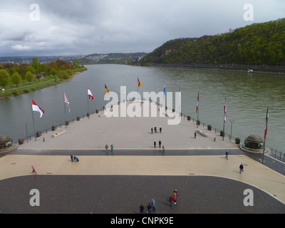 Deutsches Eck Zusammenfluss von Mosel und Rhein. Stockfoto
