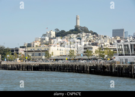 Blick auf Coit Tower und Telegraph Hill in San Francisco, Kalifornien, USA Stockfoto