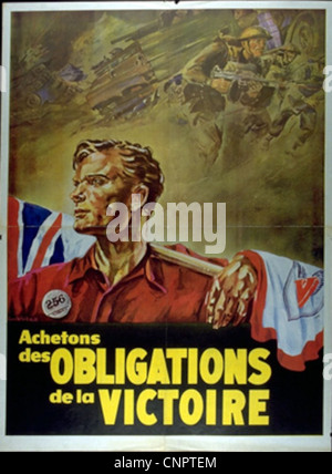 Eine Sammlung von Propagandaplakaten aus den Jahren 1939 bis 1945, die verschiedene Botschaften zeigen, die darauf abzielen, die Kriegsanstrengungen zu unterstützen, die nationale Einheit zu fördern und die Moral in den Vereinigten Staaten und ihren Verbündeten zu stärken. Stockfoto
