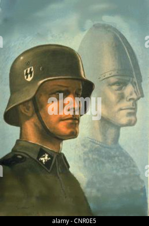 Propagandaplakate aus dem Zweiten Weltkrieg, die zwischen 1939 und 1945 produziert wurden, spielten eine wichtige Rolle bei der Beschaffung öffentlicher Unterstützung für die Kriegsanstrengungen. Diese Plakate wurden verwendet, um Botschaften des Patriotismus und der nationalen Einheit während des Krieges zu vermitteln. Stockfoto
