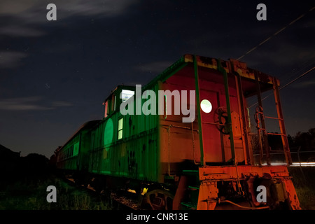 Alten Caboose in der Nacht, Texas State Railroad, 1881, Zwieback Texas Stockfoto