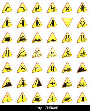 Verkehrsschilder 3d Render Pack (Warnzeichen) Stockfoto