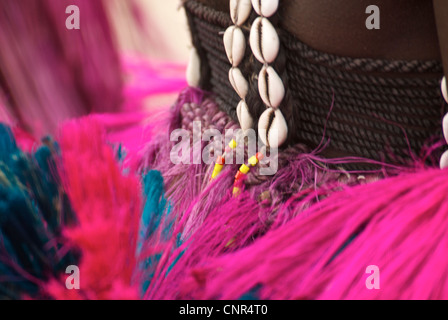 Einzelheiten über die Cotume der maskierte Tänzer in Dogon County, Mali. Stockfoto