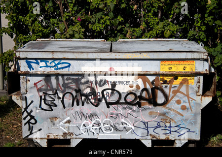 Müll Müllcontainer in spritzlackiert Graffiti bedeckt Stockfoto