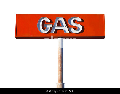 Vintage Gas Leuchtreklame isoliert auf weiss. Stockfoto