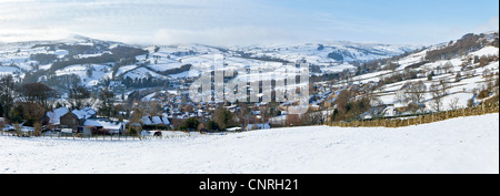 Panorama Winter Blick über Pateley Bridge, North Yorkshire. Stockfoto