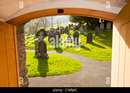 Narzissen blühen in den Kirchhof der Jesuskirche in Troutbeck, Lake District, UK, von der Eingangshalle. Stockfoto