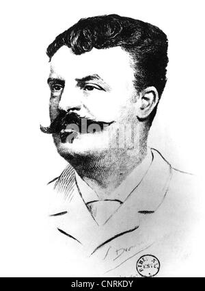 Maupassant, Guy de, 5.8.1850 - 7.7.1893, französischer Autor/Schriftsteller, Porträt, Gravur, Stockfoto
