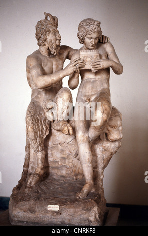 Pan, der griechische gott der Hirten und Herden, Bergwelken, die Skulptur "Pan und Olymp", alt, Marmor, Nationalmuseum für Archäologie, Neapel, Stockfoto