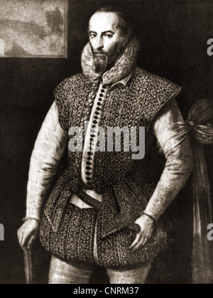 Raleigh, Walter, 1552-29. 10.1618, englischer Seefahrer und Thema / Autor, halbe Länge, Malerei, Artist's Urheberrecht nicht geklärt zu werden. Stockfoto