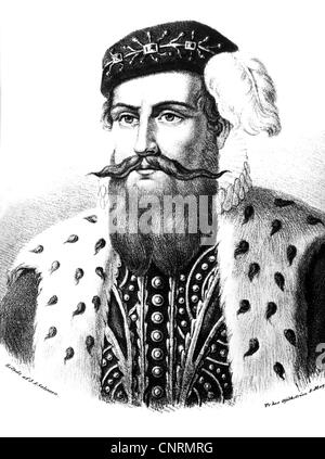 Eric XIV, 13.12.1533 - 26.2.1577, König von Schweden 29.9.1560 - 29.9.1568, Porträt, Stahlstich, Jahrhundert, Artist's Urheberrecht nicht gelöscht werden Stockfoto