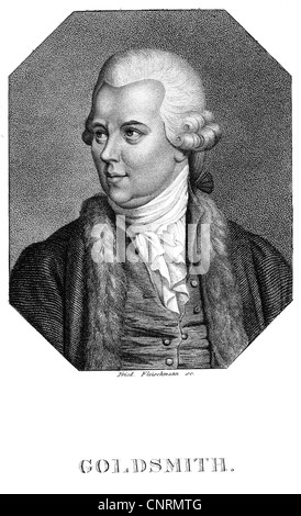 Goldsmith, Oliver, 10.11.1728 - 4.4.1774, anglo-irischen Autor/Autorin, Porträt, Stahlstich von Friedrich Fleischmann, Zwickau, Schumann, Brüder, Artist's Urheberrecht nicht gelöscht werden Stockfoto