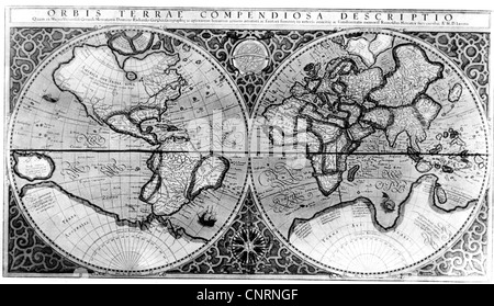 Karten, Weltkarte, von Gerhard Mercator, 1587, zusätzliche-Rechte-Clearences-not available Stockfoto