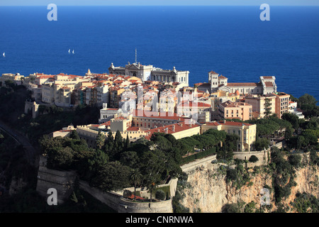 Draufsicht auf das Fürstentum Monaco und der Palast bis Le Rocher Stockfoto