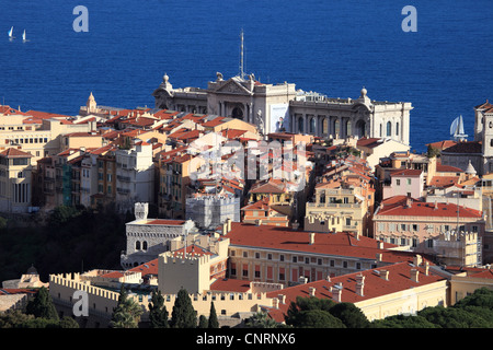 Draufsicht auf das Fürstentum Monaco und der Palast bis Le Rocher Stockfoto