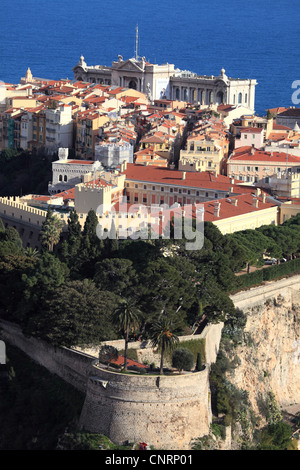 Draufsicht auf das Fürstentum Monaco und der Palast bis Le Rocher Stockfoto