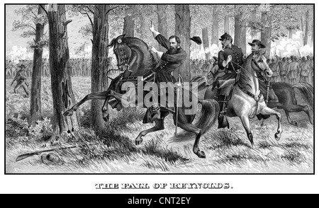 Digital restaurierten Bürgerkrieg Druck der Union General John Reynolds getötet in der Schlacht von Gettysburg. Stockfoto